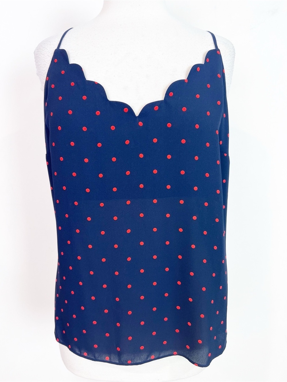 CECE NAVY BLUE RED POLKA DOT SLEEVELESS CAMI TANK TOP WOMENS SZ LARGE
